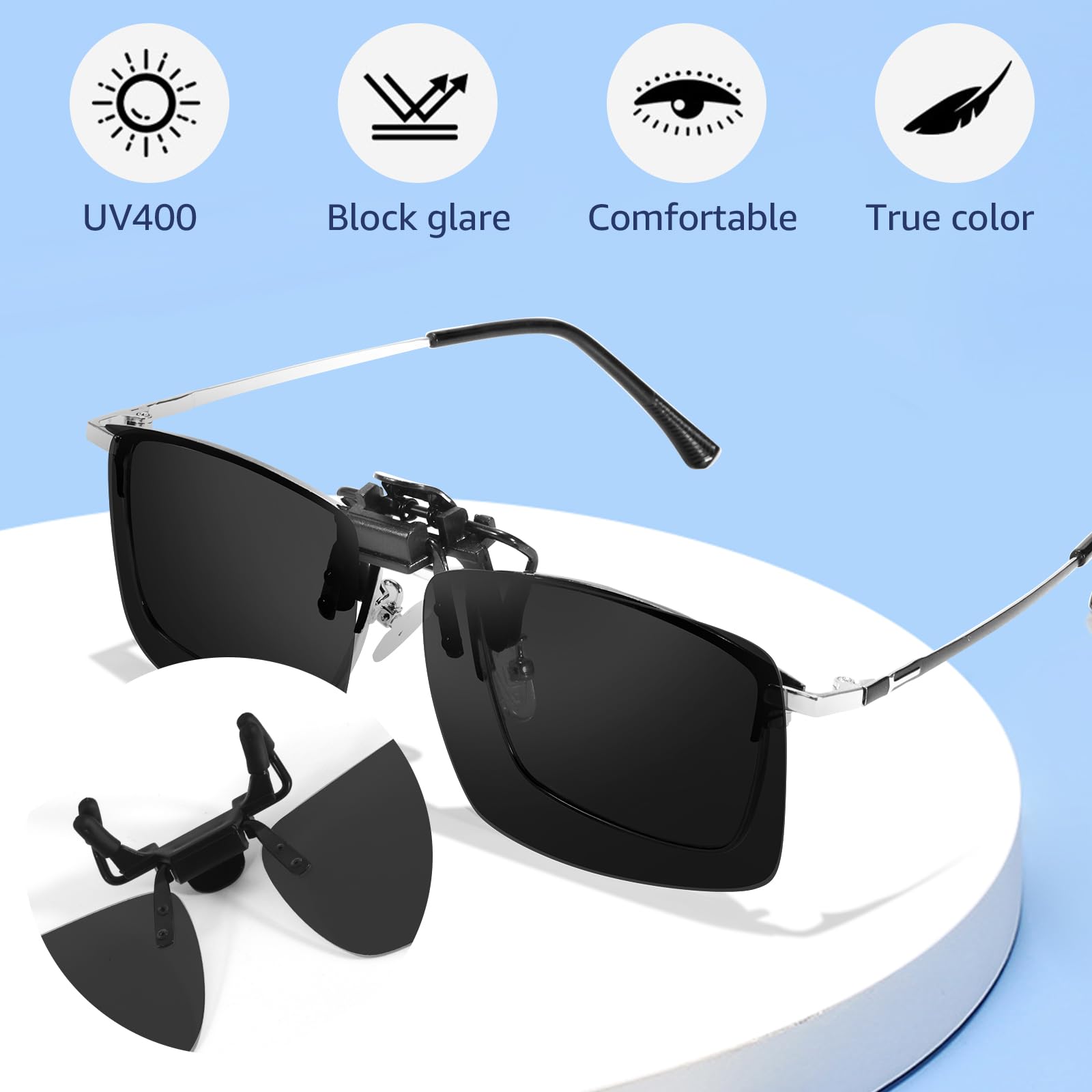 Trysee TS-CO-801 Sonnenbrille, polarisiert, blendfrei, zum Aufstecken, für Tag und Nacht