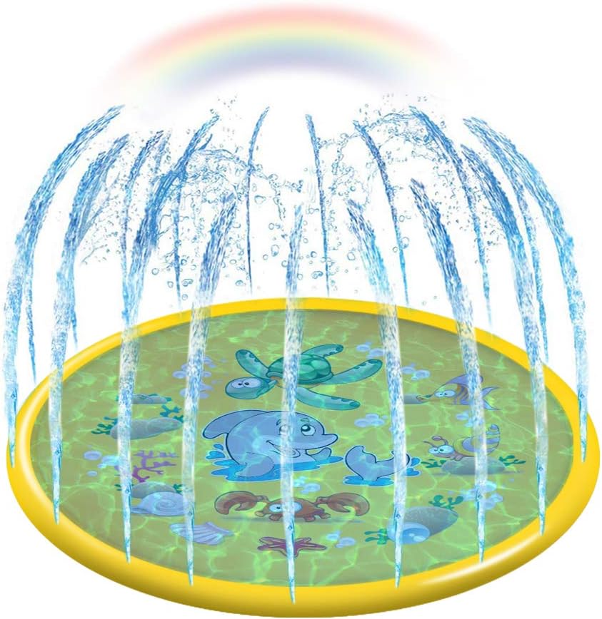 Sprinkler Pad,Splash Play econoLED Wading Pool 68" Sprinkle Summer Outdoor Party Water Toys Splash Play Mat Inflatable Water Toys Swimming Pool for Toddlers Baby Kids Children（Yellow）