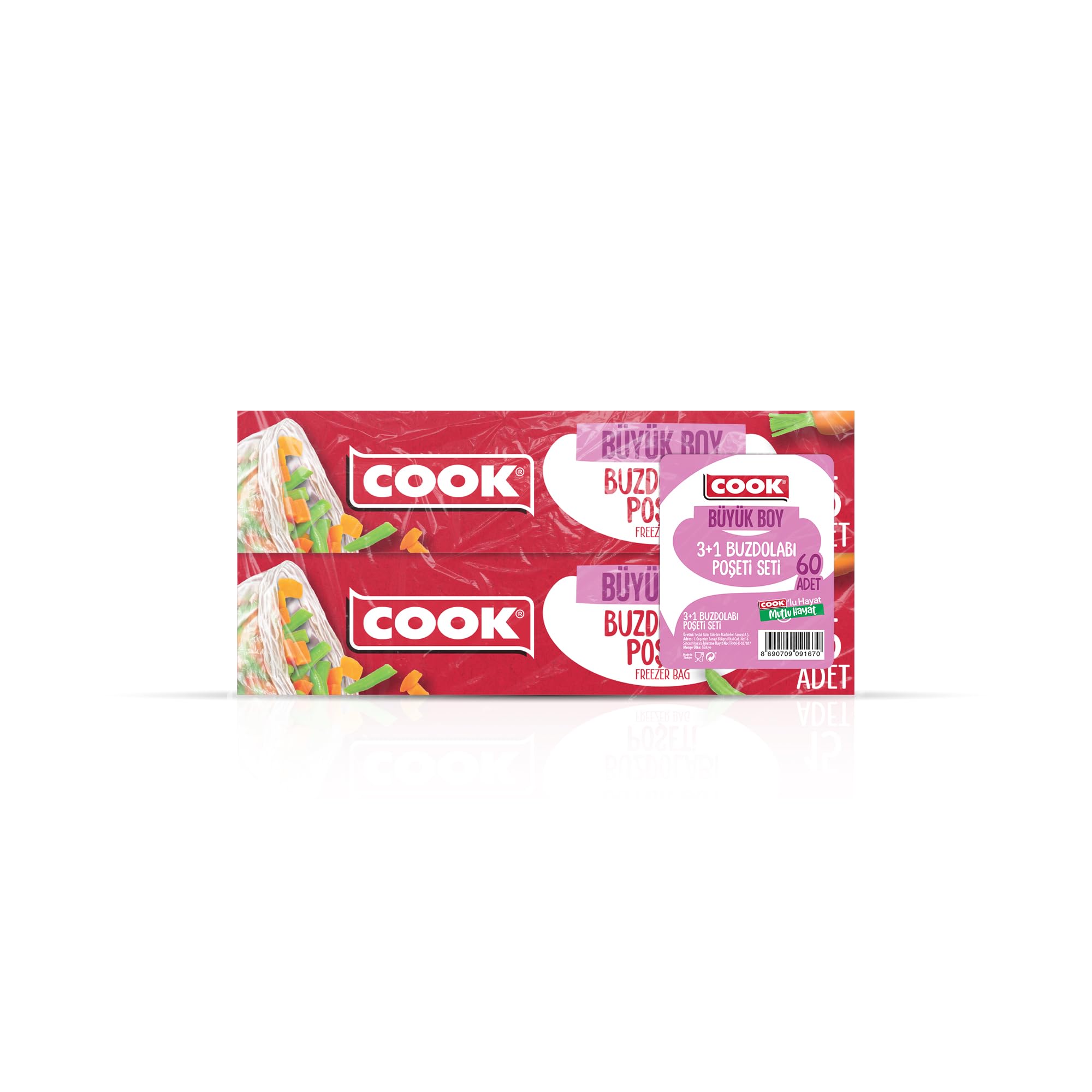 Cook Buzdolabı Poşeti 3+1 Ekonomik Paket Büyük Boy 30 x 45 cm, 60 Yaprak, 4 Paket