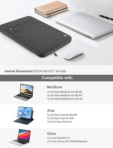 DOMISO Housse Ordinateur 13 Pouces,Pochette MacBook Air 13 Pouces M4 M3 M2 2018-2025,MacBook Pro M2,13 iPad Pro/Air,Surface Pro 10/9/8,Sacs et Housses pour Ordinateur,Sacoche PC Portable,Gris foncé - 2