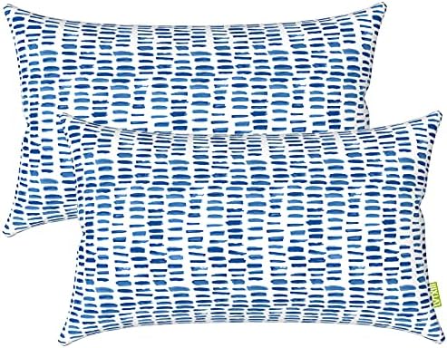 LVTXIII Set of 2 Patio Lumbar Pillows, 12”x20” Fade Resistant Outdoor Lumbar Pillow with Inners, Fluffy Decorative Garden Lumbar Cushions for Home Patio Coach Sofa Use, Pebble Blue