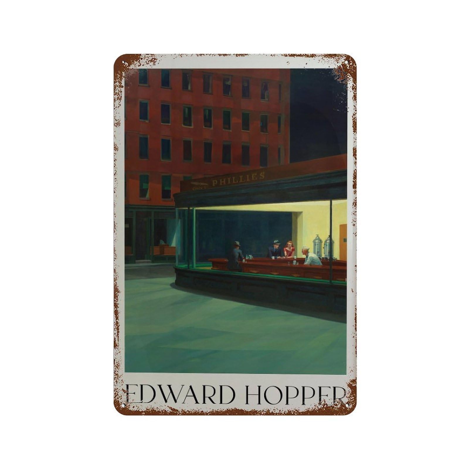 xiaoxiaoshen Edward Hopper Nighthawks. American Painting. Wall Decor Art Metal Tin Poster Modern Home Decor Art Home Bar Shop Decorations Vintage Sign 30x20cm