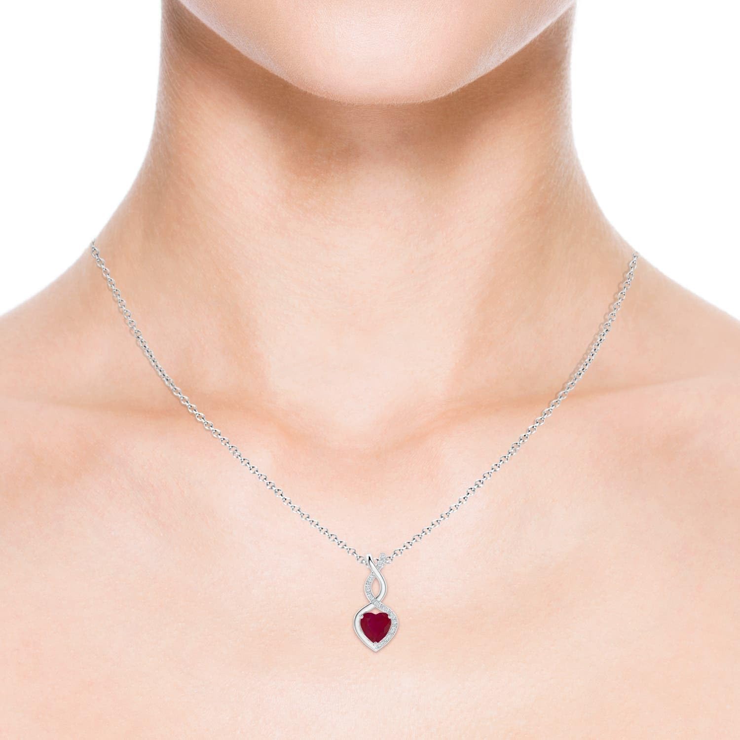Angara Heart-Shaped Ruby Infinity Necklace with Diamond Accents in Sterling Silver/14K Solid Gold/Platinum | Natural Ruby Pendant With 18" Chain for Women | July Birthday,Gemstone Jewelry Gift - Image 5