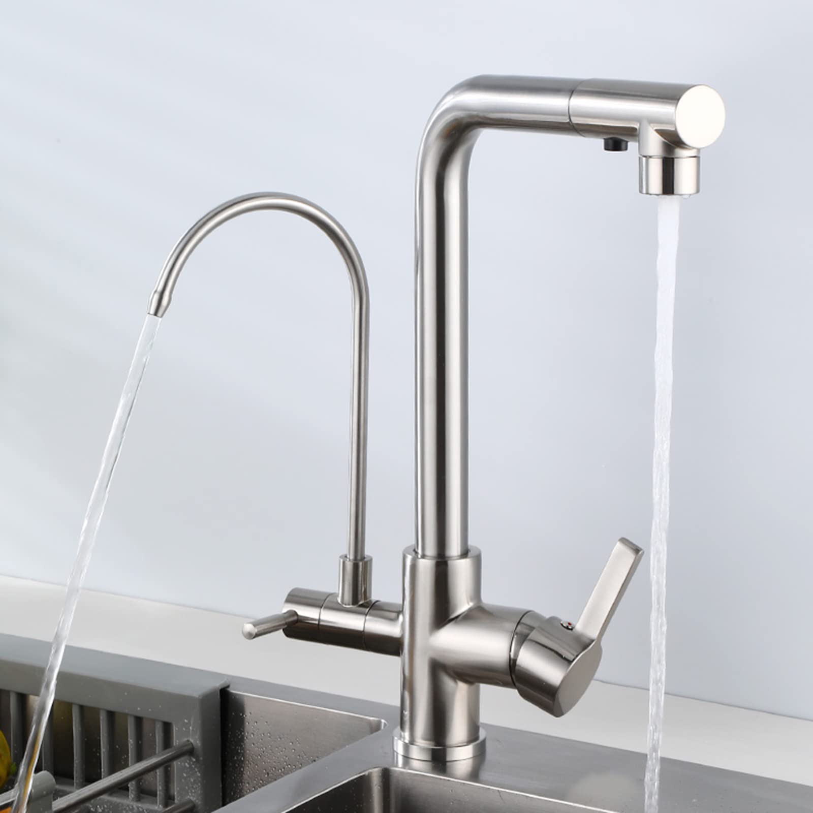Faucet 3 Way Brass With Pull Out Spray Multifunction Kitchen Water Purifier Faucet Brushed C - View #4