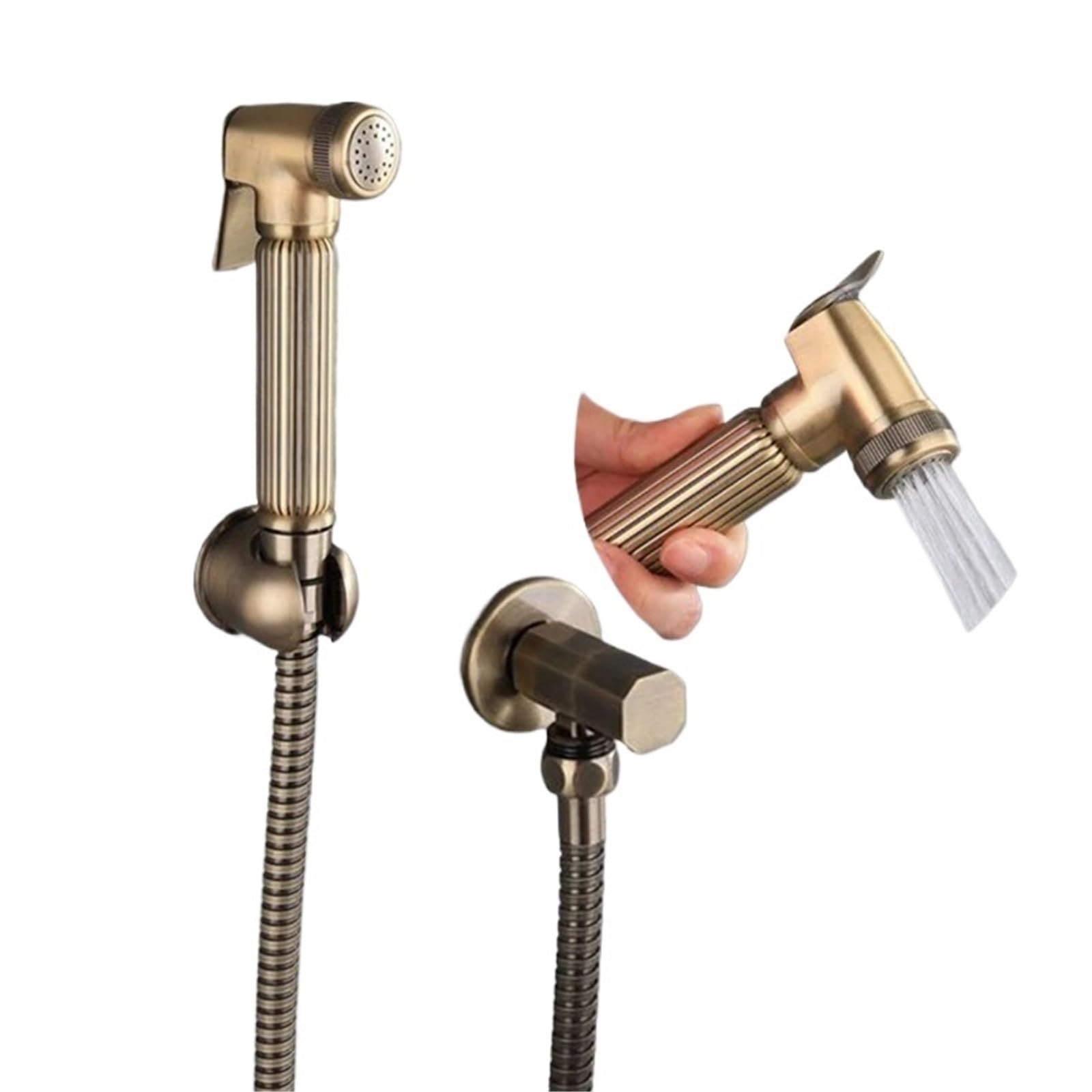 douchette à main Robinet de bidet WC en bronze antique, mitigeur douche salle bain laiton, douchette à jet d'air, robinet d'eau froide simple(Color2)