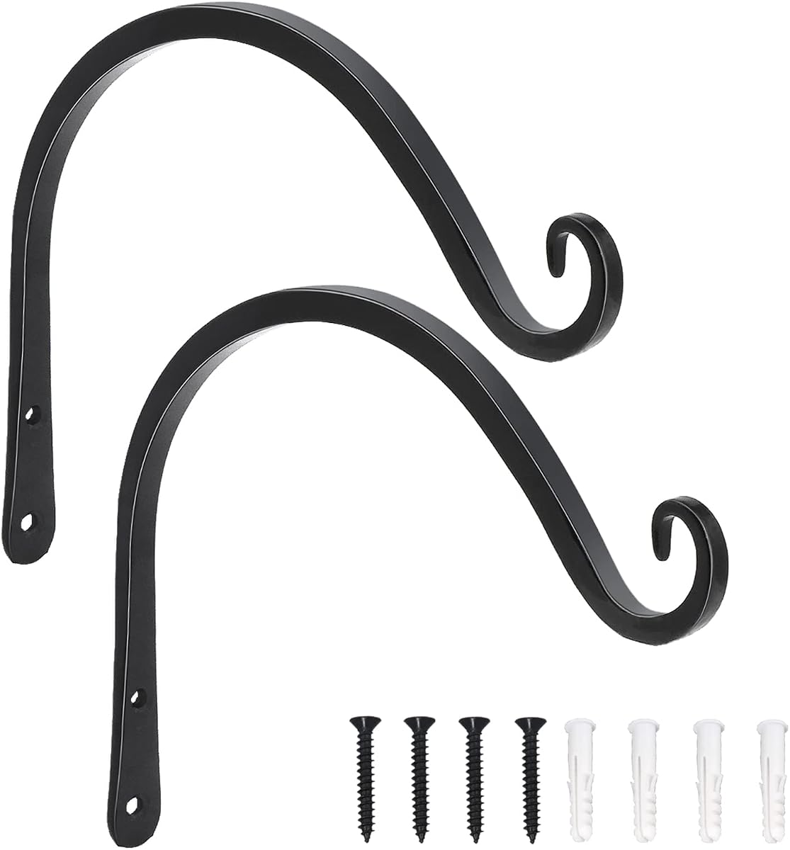 LOOGI Hanging Plant Bracket, Wall Hook Plant Hanger Decorative Hooks for Indoor Planter Lantern, Outdoor Bird Feeder Wind Chime, 2 Pack Black (8 Inch C)