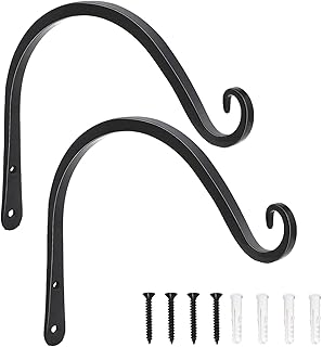 LOOGI Soporte para plantas colgante, gancho de pared para plantas, ganchos decorativos para interiores y exteriores, 2 unidades de color negro (8 pulgadas)