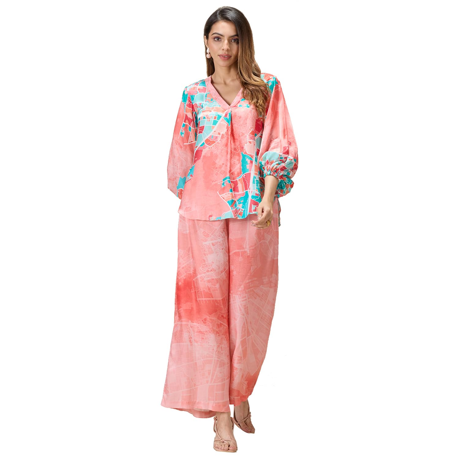 navyasa by liva navyasa Pink Liva crepe Abstract Print Co-ord set for women-picture-13