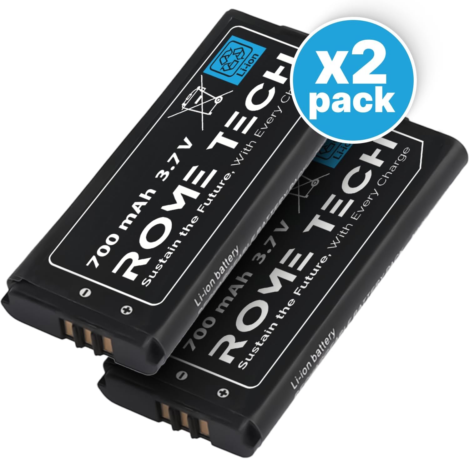 Rome Tech Replacement Battery for Nintendo DSi/NDSi Portable Game Console (Not fit for Nintendo DSi XL, LL), TWL-003-3.7V 700mAh Lithium Ion Rechargeable Battery - 2-Pack