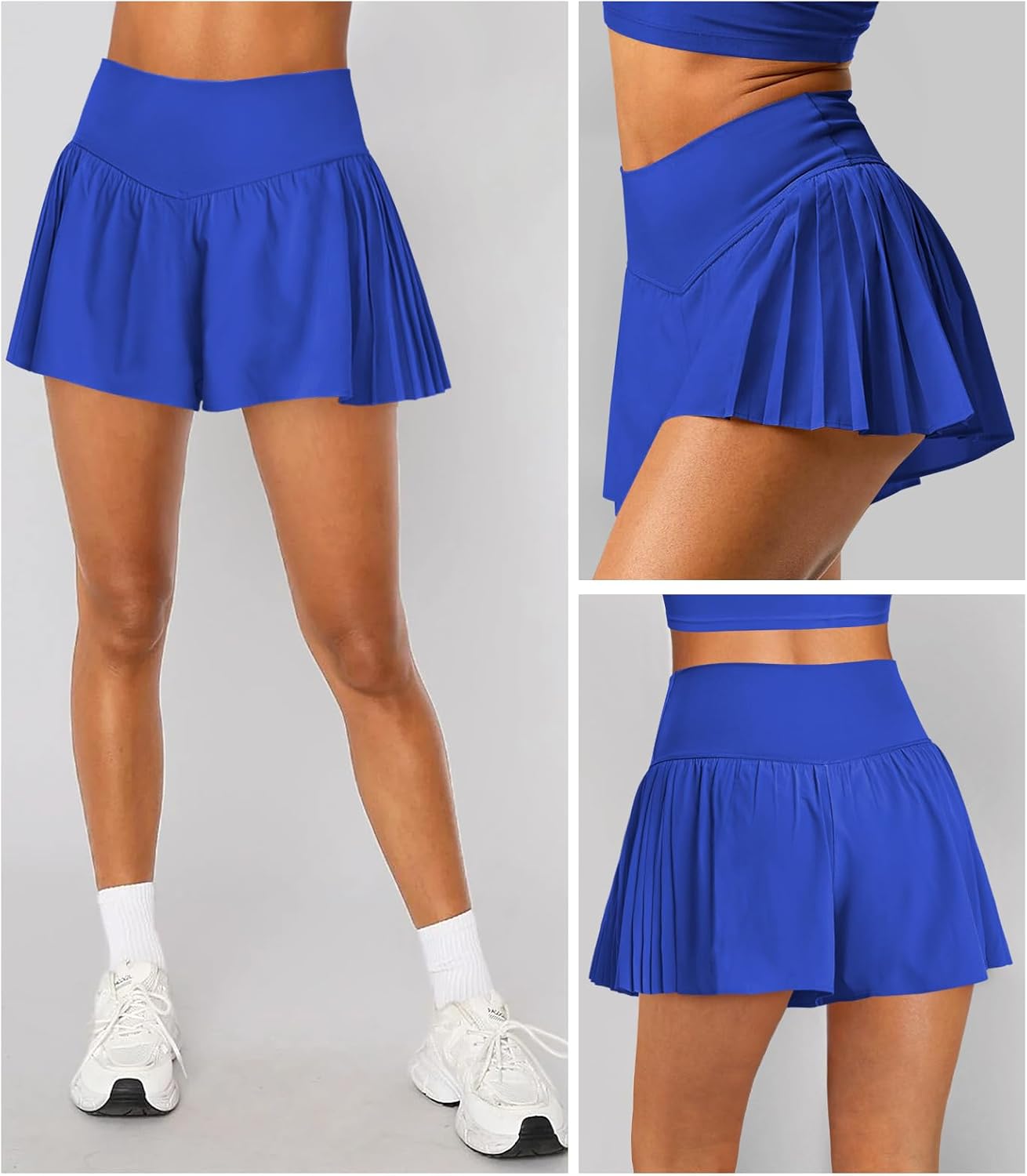 Athletic Running Shorts for Women Side Pleated Flowy Butterfly Crossover Workout Shorts Gym Tennis Skort with Pocket - Image 2