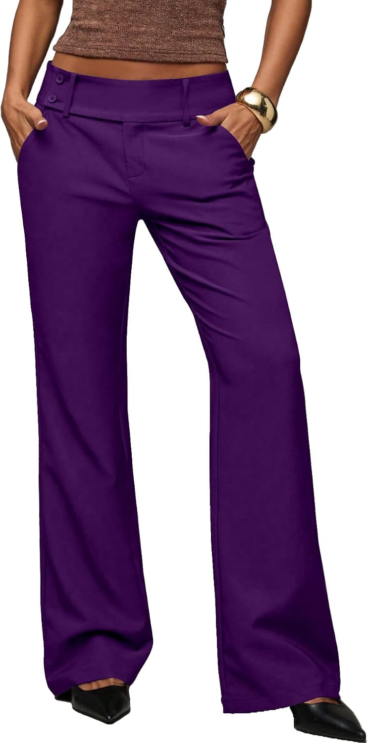 HBQ Women's High Waisted Wide Leg Dress Pants Stretchy Work Office Casual Trousers with Pockets