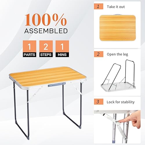 Vista 35 de Outvita Mesa de camping plegable portátil de 2.3 pies, mesa de picnic impermeable al aire libre, maleta ligera de aluminio, mesa plegable