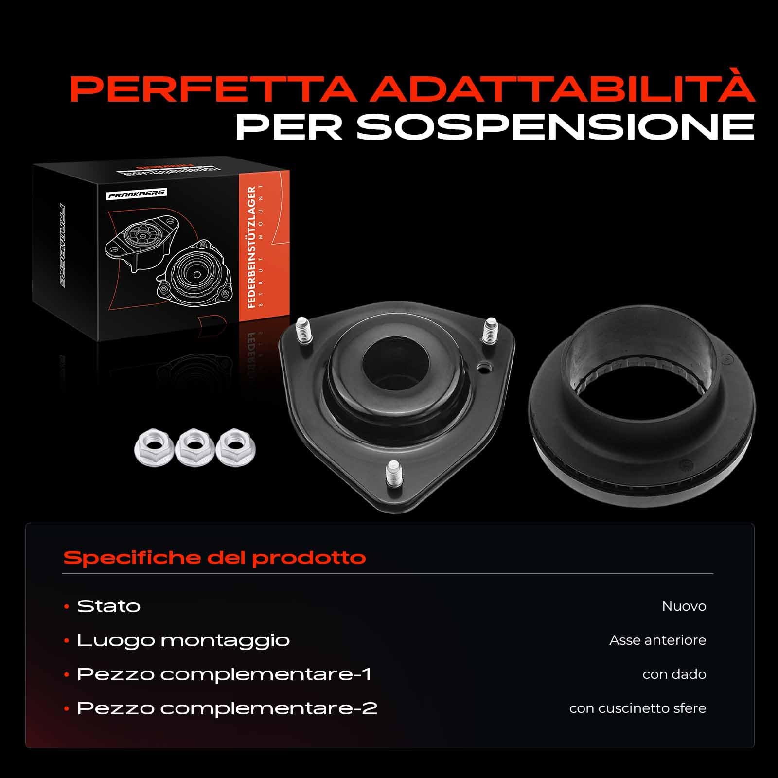 Frankberg Cuscinetto del montante Cuscinetto di supporto della sospensione Anteriore Compatibile con Grand Voyager V RT CaR.A.Van Replace# 4721547,906960