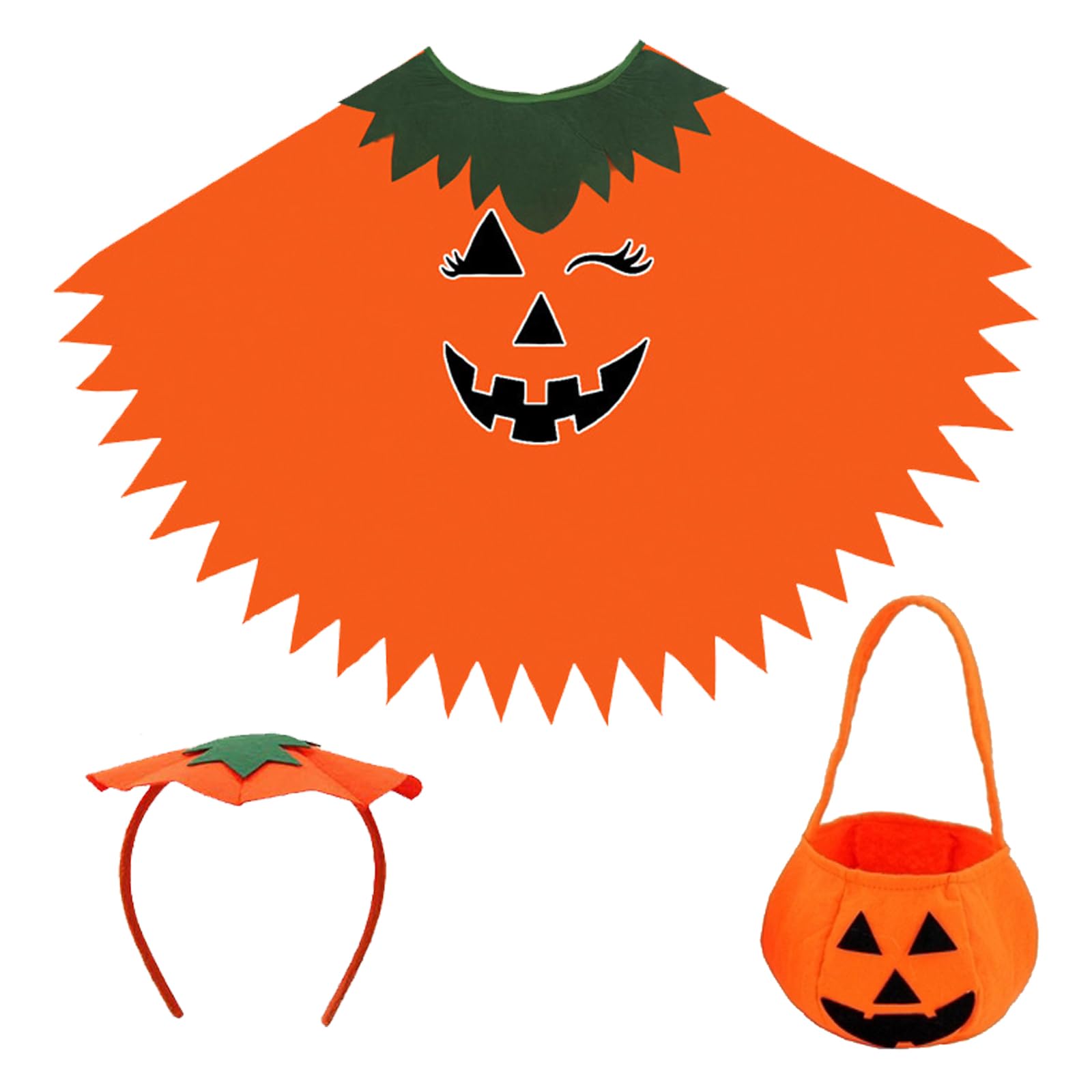 EDLMKM 3 Pcs Halloween Pumpkin Costume Accessories for Adult Glow In The Dark Halloween Pumpkin Poncho Costume With Headdress Candy Bag For Adults Festival Cosplay Outfit Photo Props - Image 2