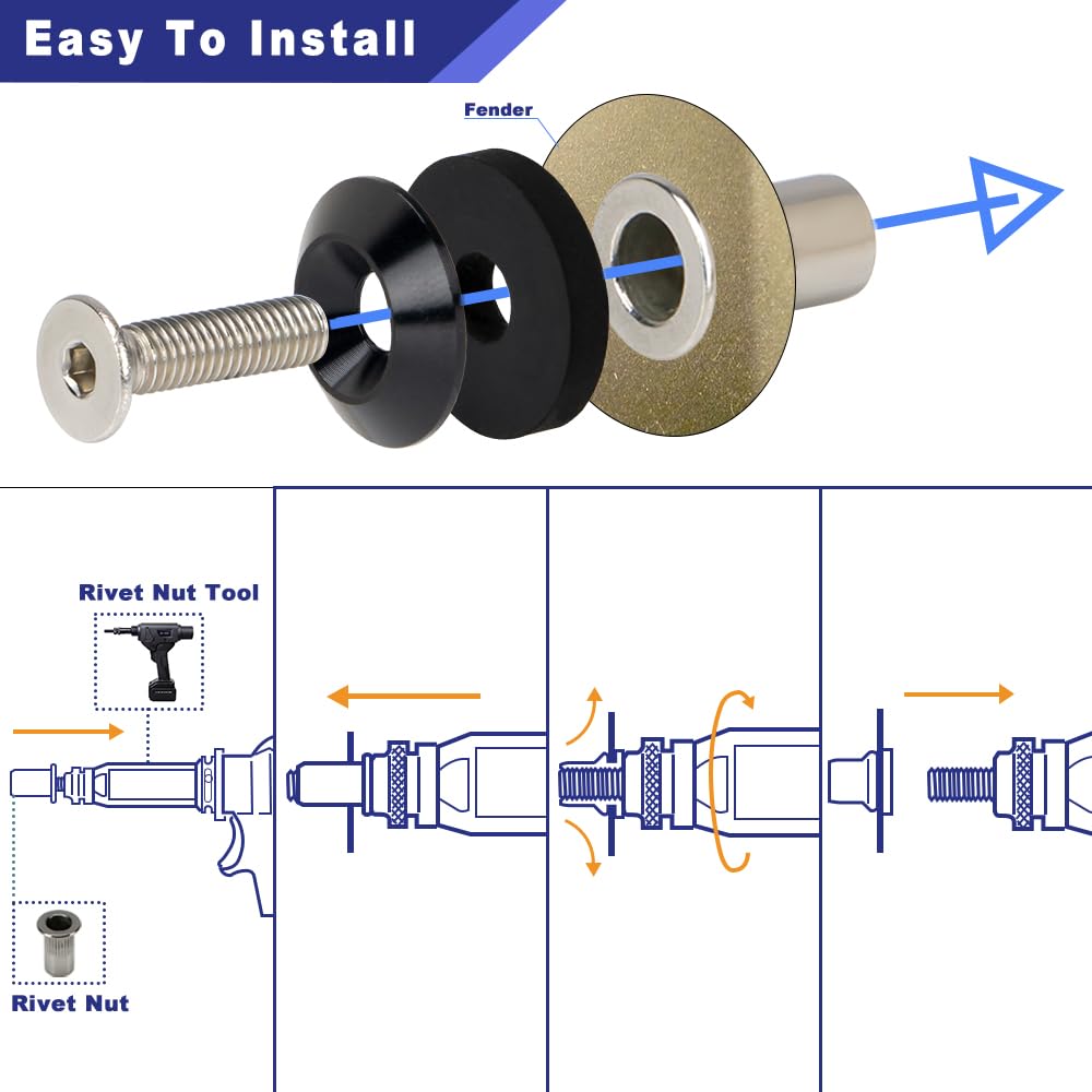 Anodized Aluminum Washer Hardware Kit Compatible with Widebody and Fender Flare Installation, 48-Piece M6 x 18mm Black Cone Washer Kit