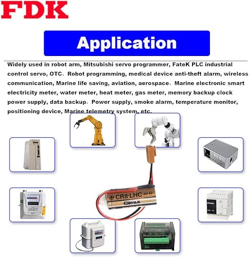 Miniatura 4 de XIAOXX(Pack of 50) 2600mAh CR8-LHC 17450 3V Replacement Lithium Battery for Fuji fdk cr8-lhc PLC Controller Backup Battery with Brown Plug