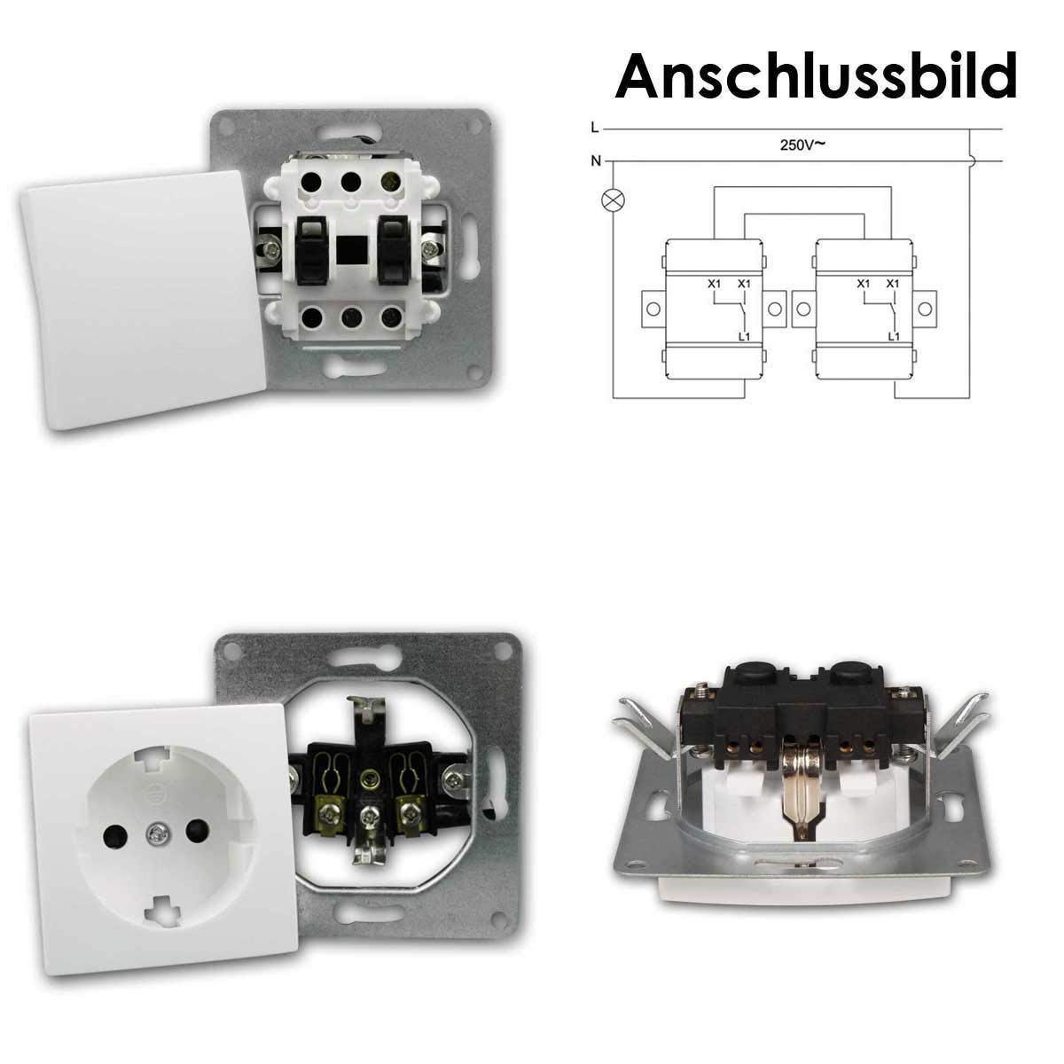 FLAIR Set "Einfamilienhaus, Klem" 95-teilig weiß Klemmanschluss, Steckdose + Lichtschalter, Doppelrahmen, Steckdose mit Kindersicherung, Unterputz, Antennedose, Vierfachrahmen weiß, Serienschalter