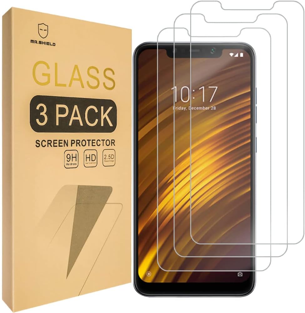 Mr.Shield Screen Protector For Xiaomi Pocophone F1 [Tempered Glass] [9H Hardness] [3-Pack] Screen Protector
