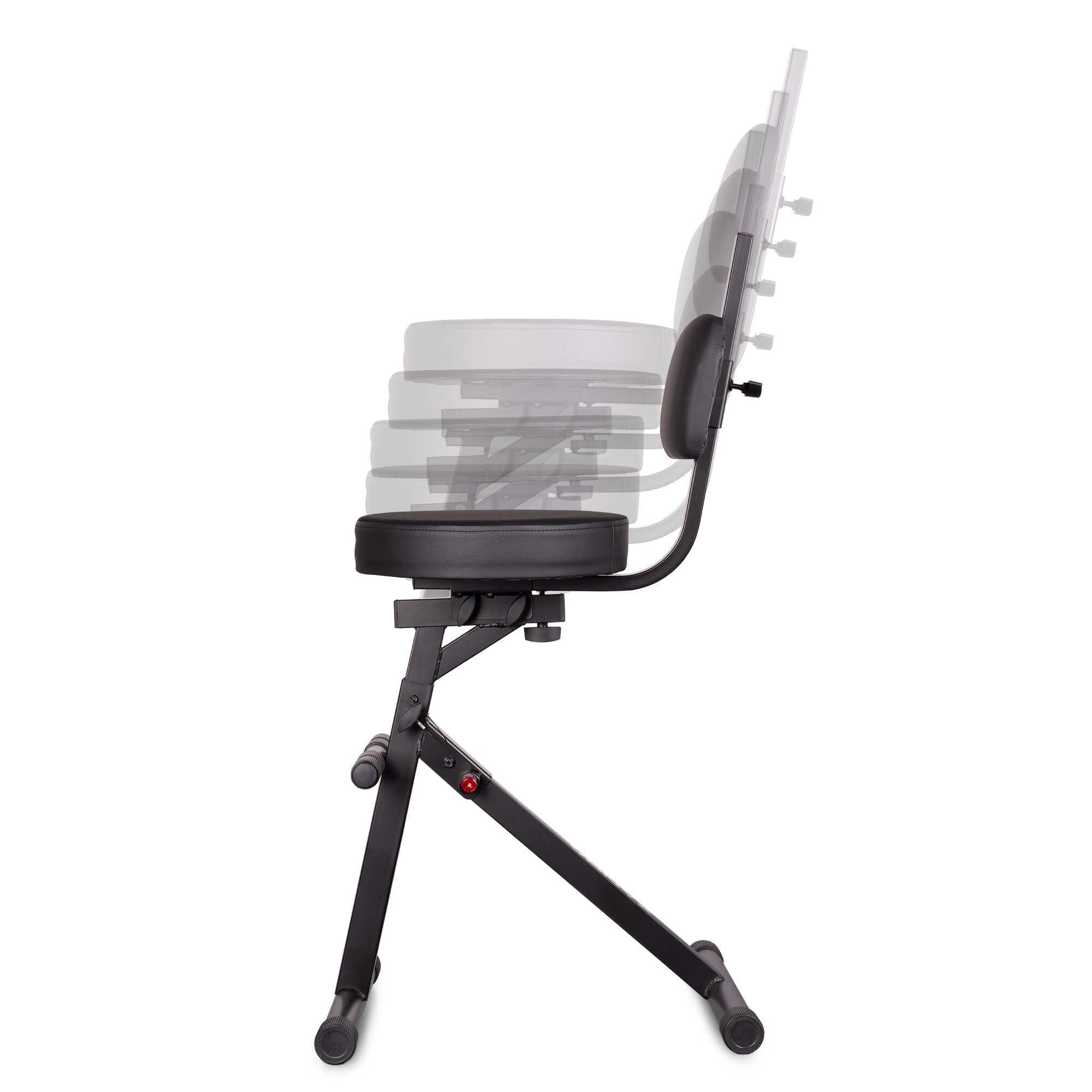 Vonyx GST15 Sgabello per chitarra con schienale rimovibile, sedile viscoelastico, altezza regolabile, pieghevole, struttura metallica, poggiapiedi e gambe antiscivolo per musicisti e DJ