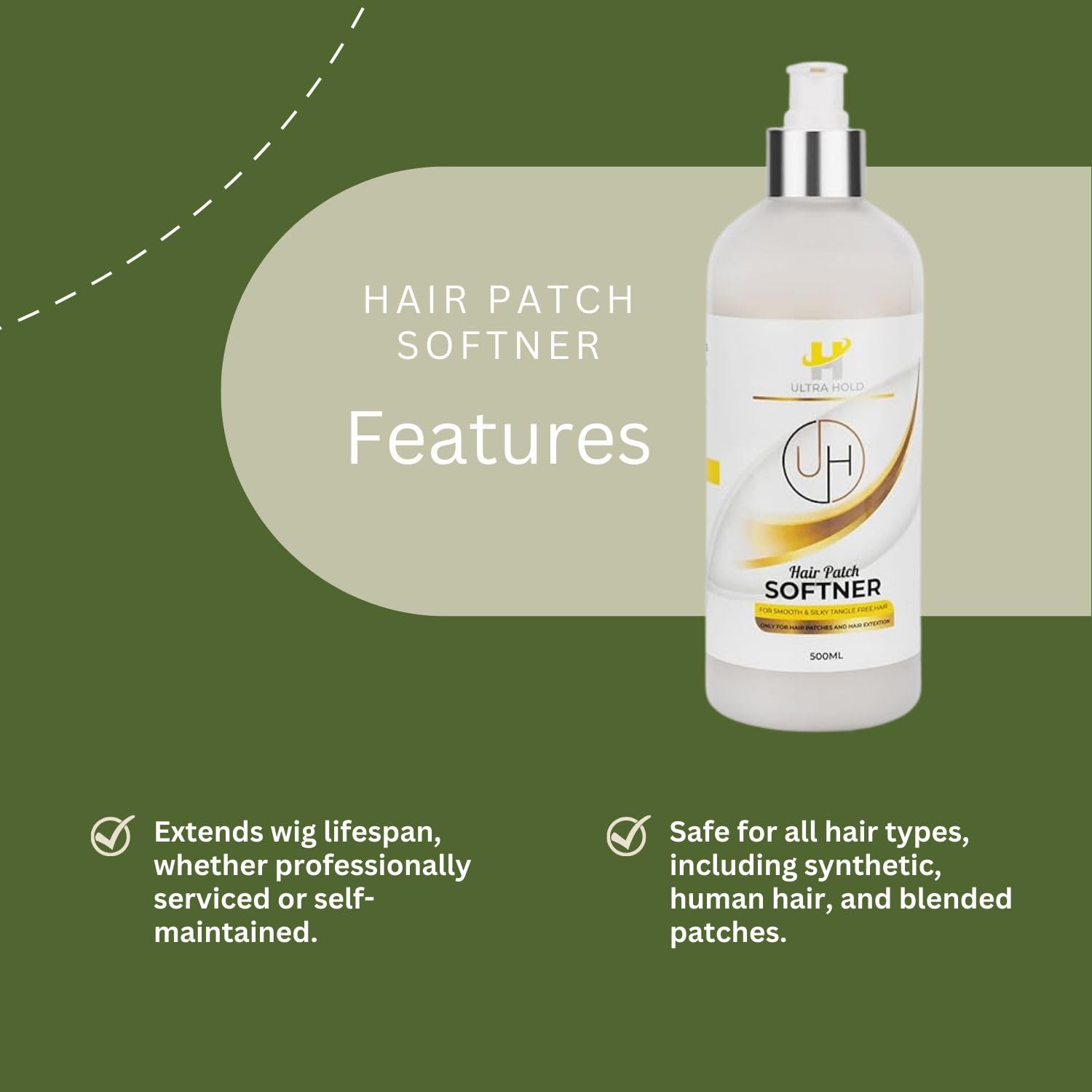 Hair Patch Softener for Hair Extensions, Wigs & Patches (500ml) | Silky, Smooth, Tangle-Free Hair Patch Softener for Men & Women | Easy Detangle Spray for Wig & Hair Patch Care 1