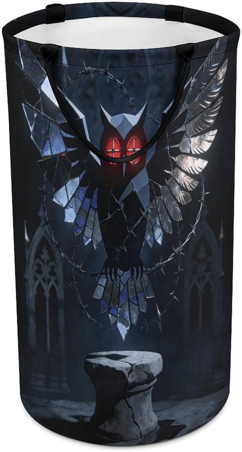 Gothic Abstract Owl Laundry Hamper 86L Waterproof Collapsible Clothes Basket with Double Handles Freestanding Foldable Laundry Basket Large Clothes Hamper for Bathroom