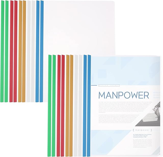 20 Pcs Clear Report Covers Files Clip,A4 Project Presentation Binder with Sliding Bar,Slide Binder Folders,Binding Cover Organizer,Home Office School Supplies,File Documents Classification,5 Colors