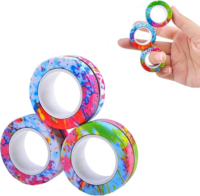 Aionly Stress Relief Magnetic Rings,Finger Spinner Fidget Toys, Decompression Relief Fidget Toys for Anxiety ,Magnetic Fidget Rings Stress Toys Funny Novelty Gifts (white blue)