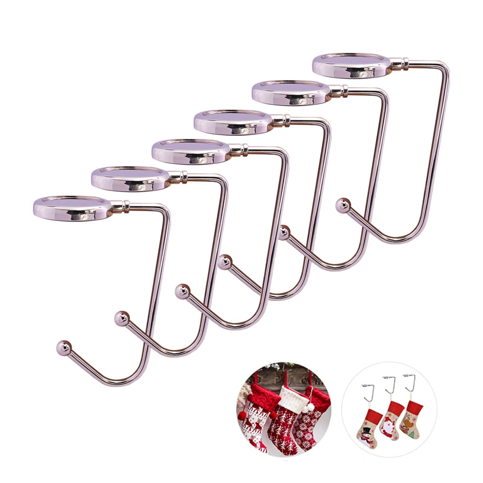 6PCS Christmas Fireplace Stocking Hooks, Christmas Stocking Holders, Metal Xmas Hooks Hangers, Christmas Stocking Hooks for Fireplace Mantle Christmas Party Decoration