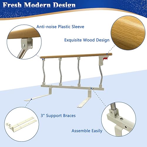 Miniatura 5 de Mybow Riel de cama para adultos mayores riel de asistencia de cama médica de 37 pulgadas con mango plegable, protector lateral de seguridad para