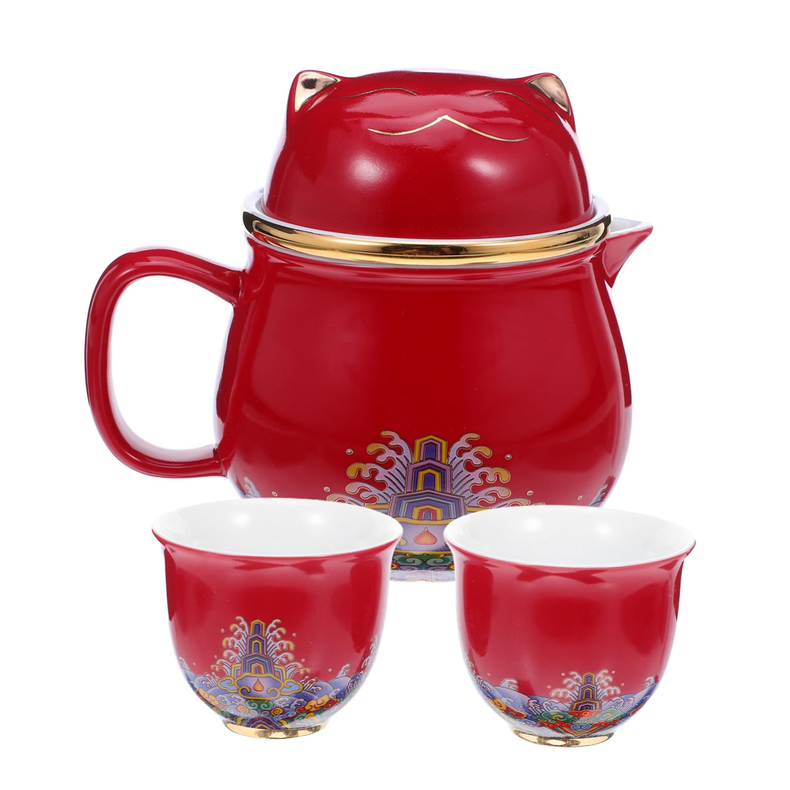 Ceramiczny Chiński Do Herbaty Kungfu z i Złotym Zdobieniem Przenośny z Filiżankami i Torbą Idealny Do Biura Relaksu i Pikniku