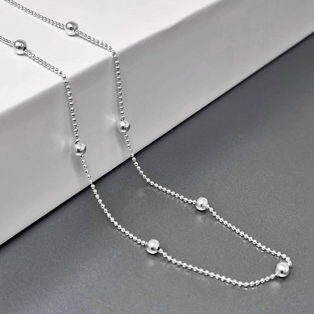 Treasure Bay Collar de cadena de cuentas de plata de ley 925 de 4 mm/1,2 mm para mujeres y niñas, 40,64 cm, 45,72 cm, 48,26 cm, 50,8 cm, 53,32 cm, 55,88 cm, 60,96 cm, 16 inches to 24 inches, Plata