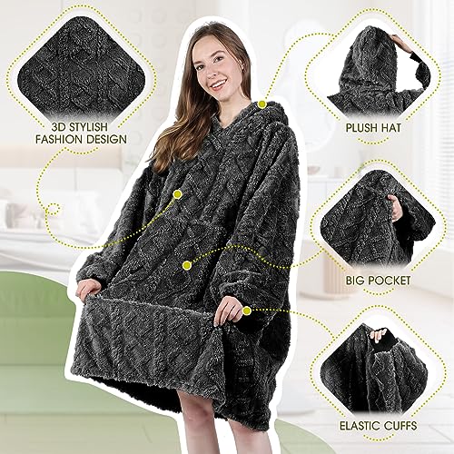 MIZZEO Microfiber Wearable Blanket, Oversized Light Wearable Blanket Hoodie for Adults, Cozy Soft Warm Plush Hooded Blanket Gifts for Women, One Size Fits All (Grey)