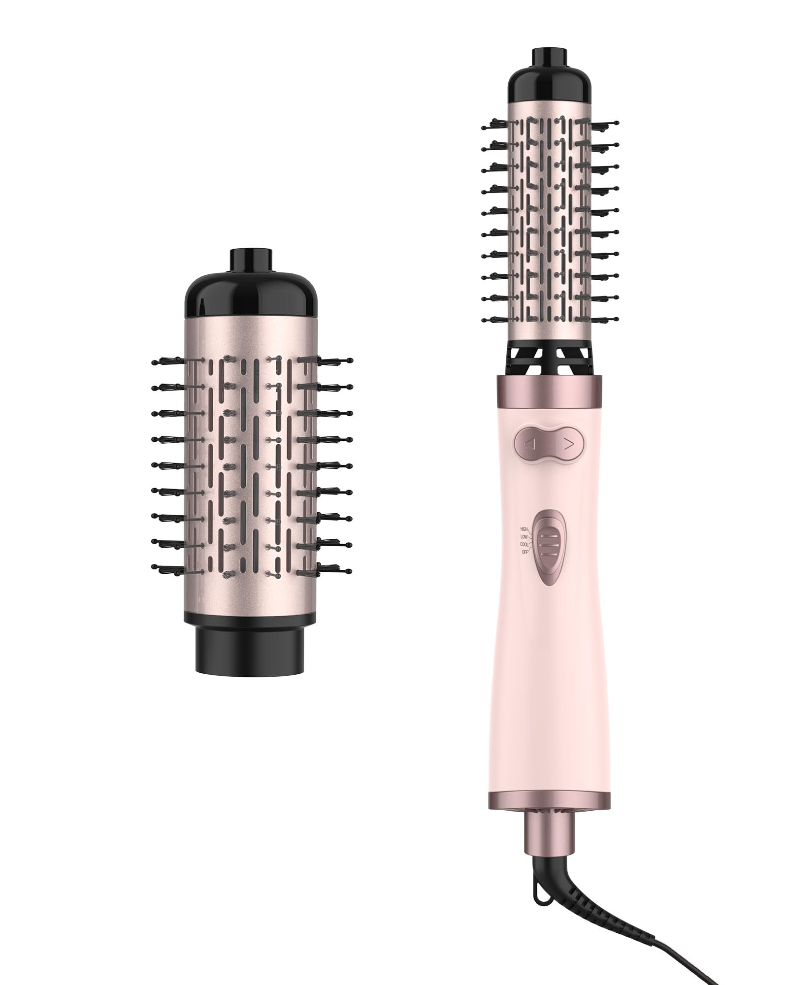 ANWA Rotating Hair Dryer Brush, 4-in-1 Hot Air Styler and Rotating Brush, Rotating Blow Dryer Brush with 2 Detachable Brushes(1.5"& 2"), Pink