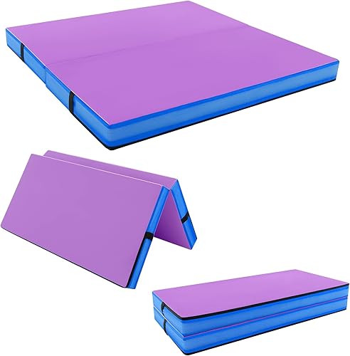 Miniatura 10 de GYMAX Colchoneta de gimnasia plegable de 4 x 4 pies, 4 pulgadas de grosor con asas de transporte, cubierta de piel sintética, tapete de gimnasio en