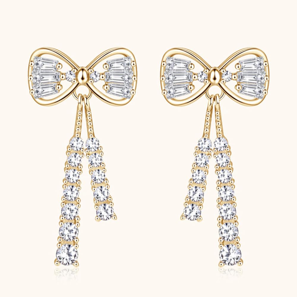 WBDWWTD Sterling Silber & Gold Schleife Ohrringe Ohrhänger Moissanit für Frauen Geburtstag Schmuck Geschenke
