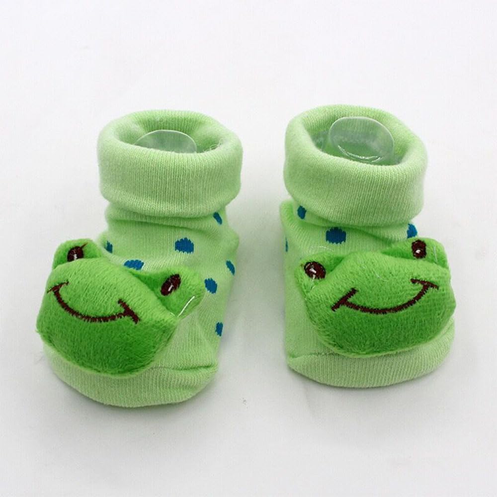 3D Cartoon Babysocken Winter Baumwolle warm Mächen Junge Kleinkind Anti-Rutsch Laufsocken 0-12 Monate Neugeborene Erstlingssöckchen (DE/NL/SE/PL, Alter, 6 Monate, 12 Monate, Grün-Frosch)