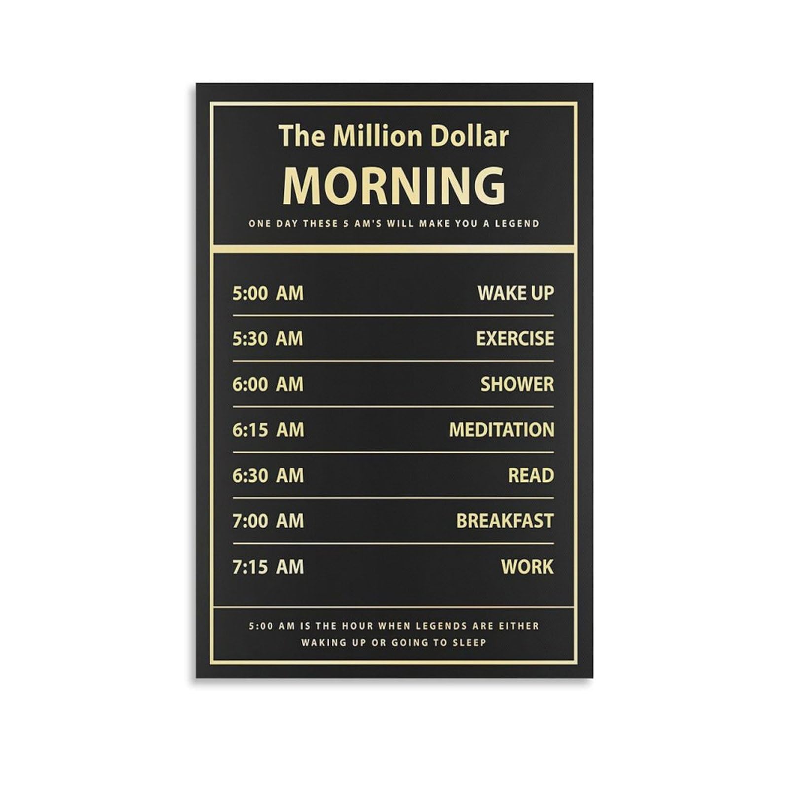 LZTEN Póster motivacional de pared con texto en inglés "The Million Dollar Morning" para decoración de oficina, cartel de emprendimiento, cita de dinero, oficina L