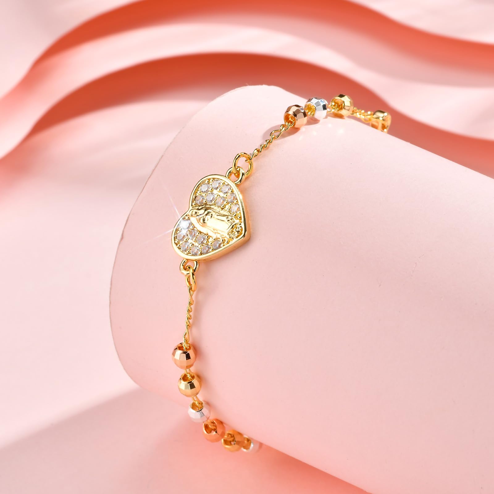 Gamtic Bracciale Rosario Donna Vergine Maria - Delicato Gioiello Vergine di Guadalupe Come Religioso Cattolico Regalo per Amico Cresima Battesimo Prima Comunione Pasqua e la Madrina