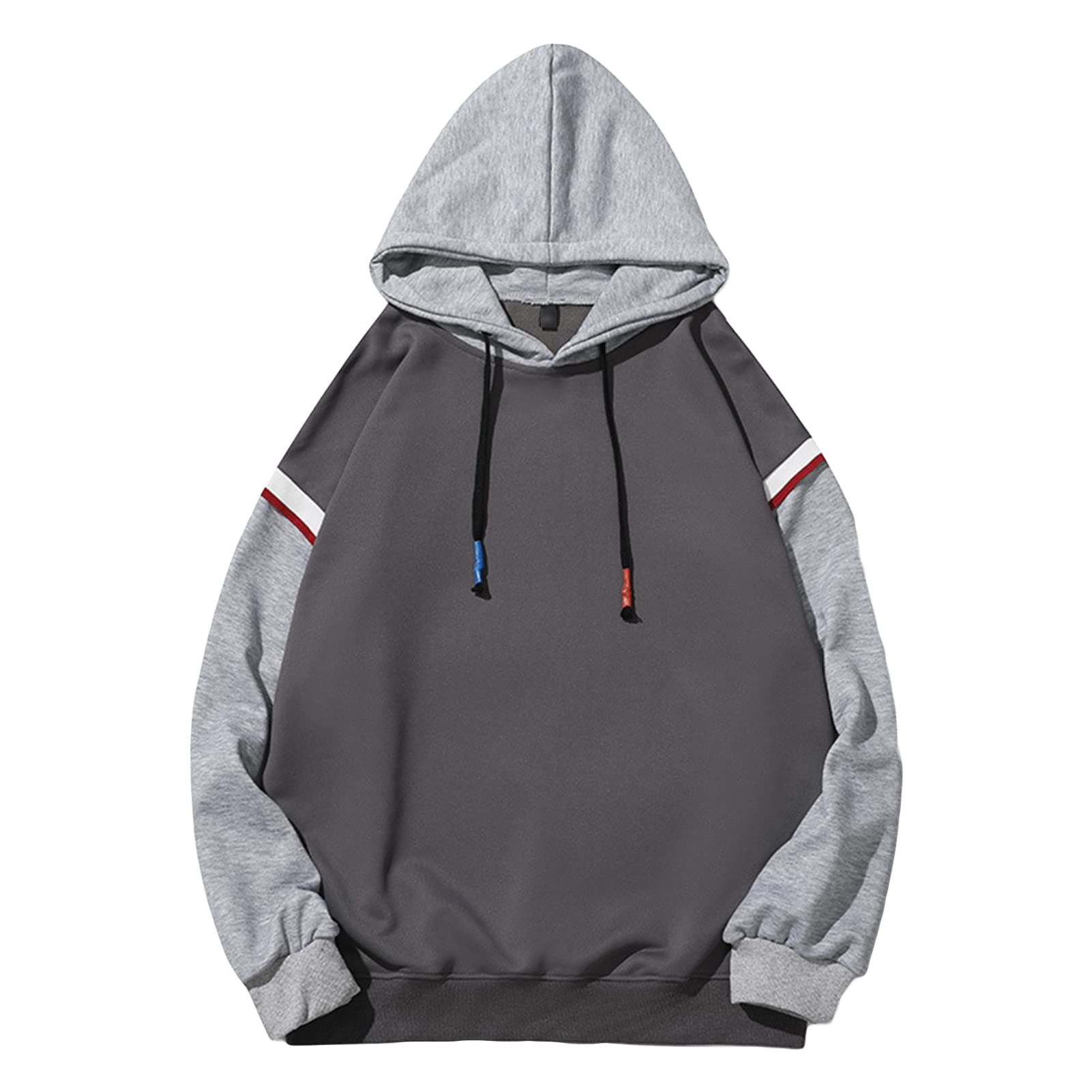 Maiyifu-GJ Men's Color Block Casual Hoodie Pullover Hip Hop Patchwork Hooded Sweatshirt Casual Long Sleeve Hoodies Outwear (Dark Grey,XX-Large)