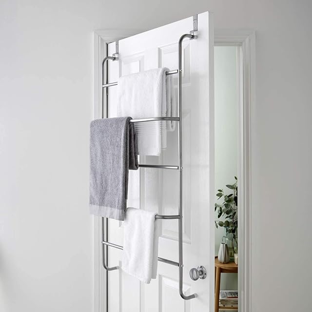 Over Door Clothes Airer Towel Rail Rack Hanger Holder Bathroom Storage Organiser (5 Tier)