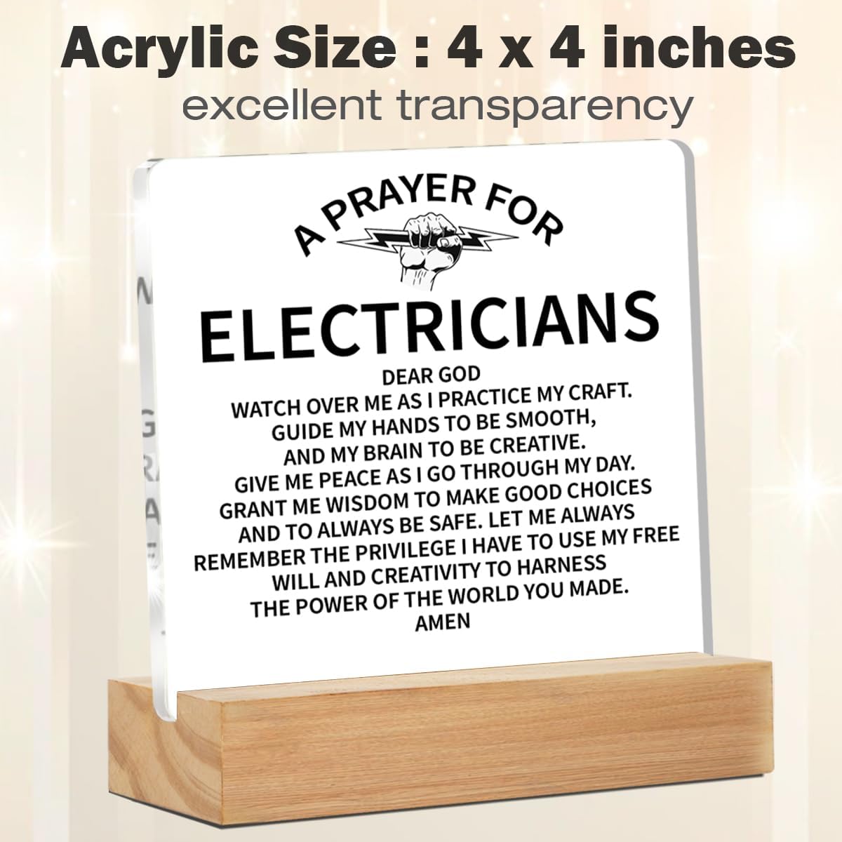 Electrician Gifts for Men Women, Electrician Graduation Gifts Prayer Acrylic Desk Plaque Sign Home Office Decor 4 x 4 Inches - Image 2