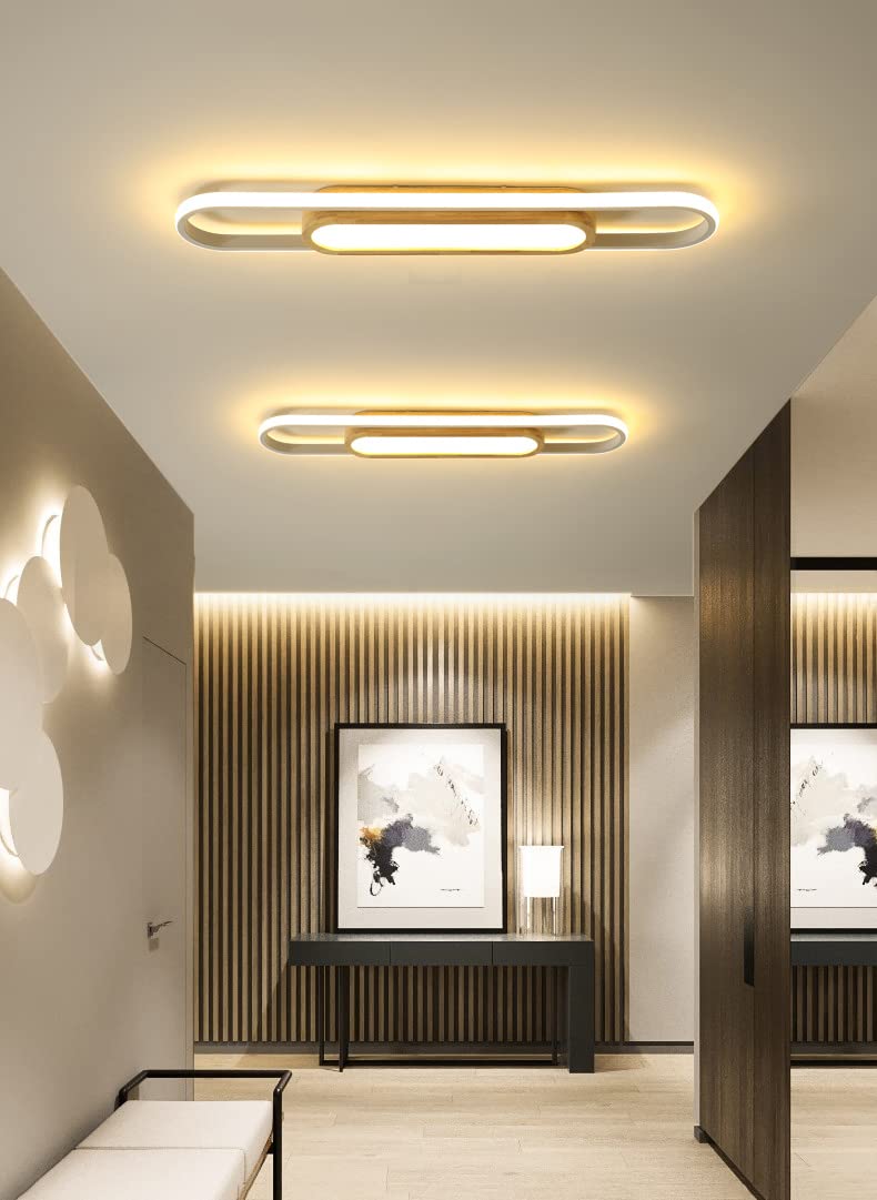Plafonnier LED Couloir avec Detecteur de Mouvement Induction 3000K lampe de Plafond à Bois Moderne Luminaire de plafond avec capteur de lumière du jour pour Salon Chambre Entrée Garage Balcon (80cm)