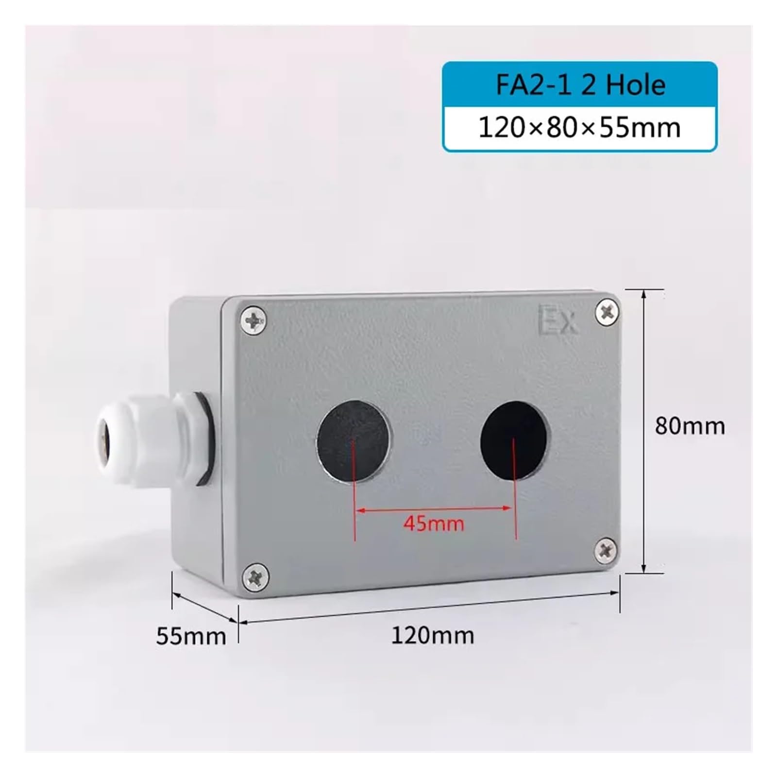 Abzweigdose aus Aluminium, IP67, Aluminiumguss-Gehäuse, elektrische Projektbox, Druckknopfschalter, 22 mm Loch (FA2-1, 2 Löcher)