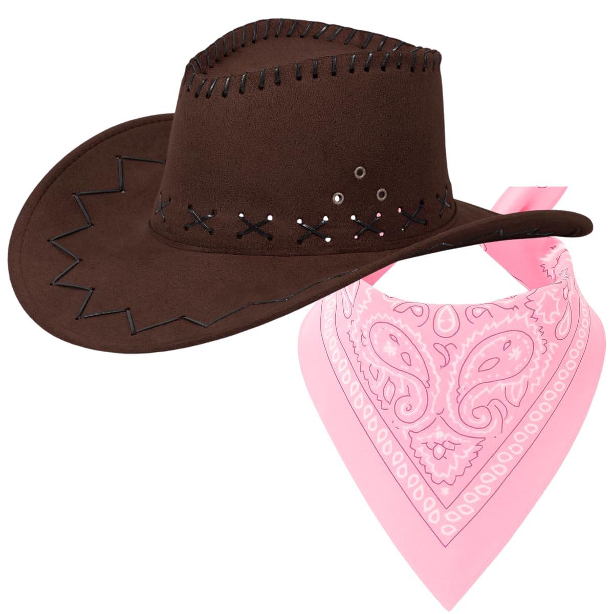Cowboyhut Set mit Halstuch – Farben & Farbkombinationen frei wählbar – Cowboy Hut für Damen & Herren – Party, Karneval, Wild West & Fasching – verschiedene Hut- & Tuchfarben