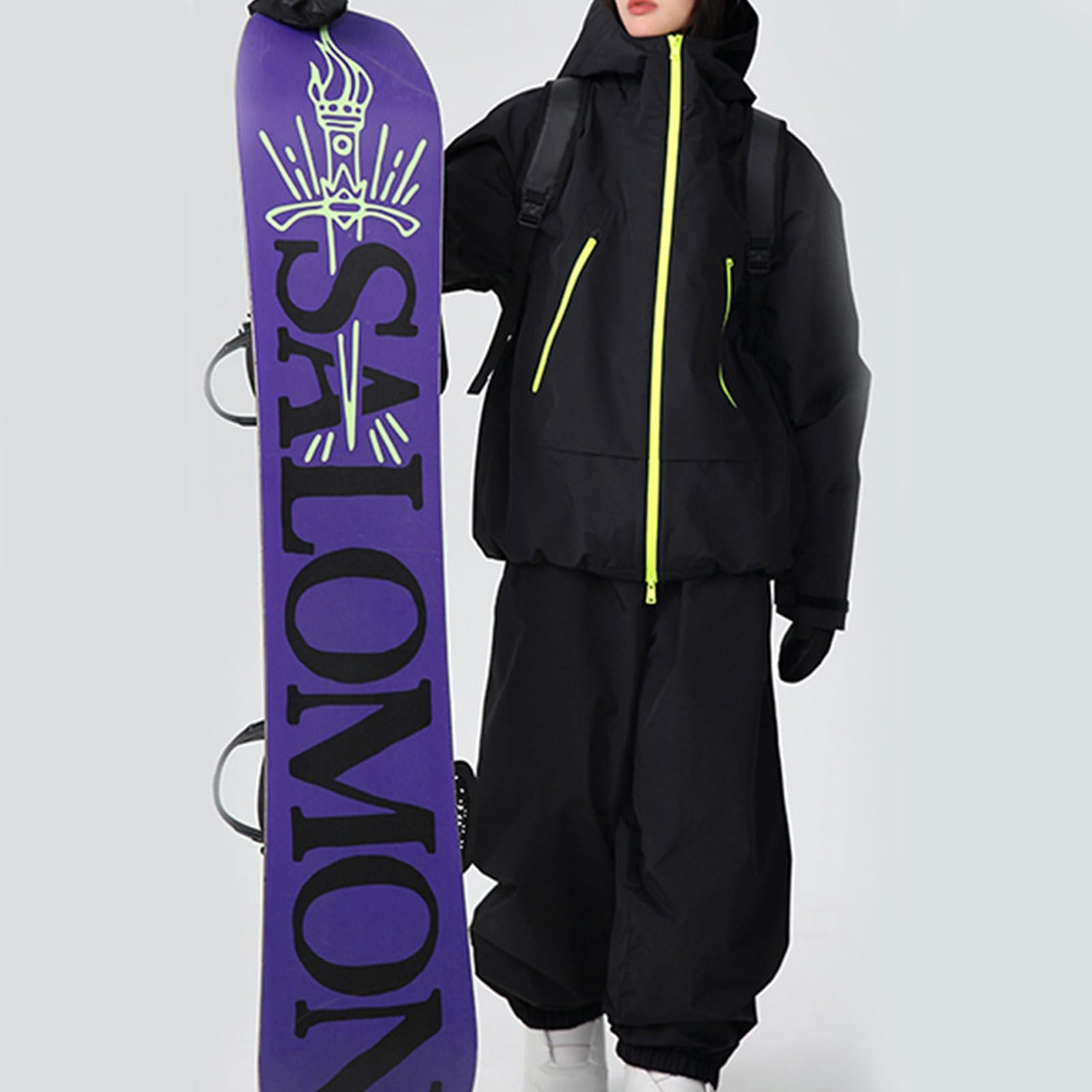Męski Wodoodporny Komplet Narciarski, Kurtka I Spodnie Śnieżne, Luźny, Ocieplany Strój Snowboardowy