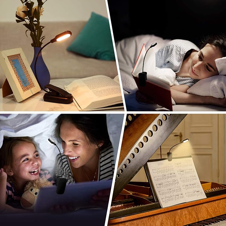 Miniatura 3 de Luz de lectura, 14 LED, 5 Colores de luz, Atenuacion de 4 niveles, Sin Luz Azul, Pinza, 360 Brazo Flexible, Recargable con USB, hasta 150 horas de uso, Facil de Transportar, Ligero. (Vertical)
