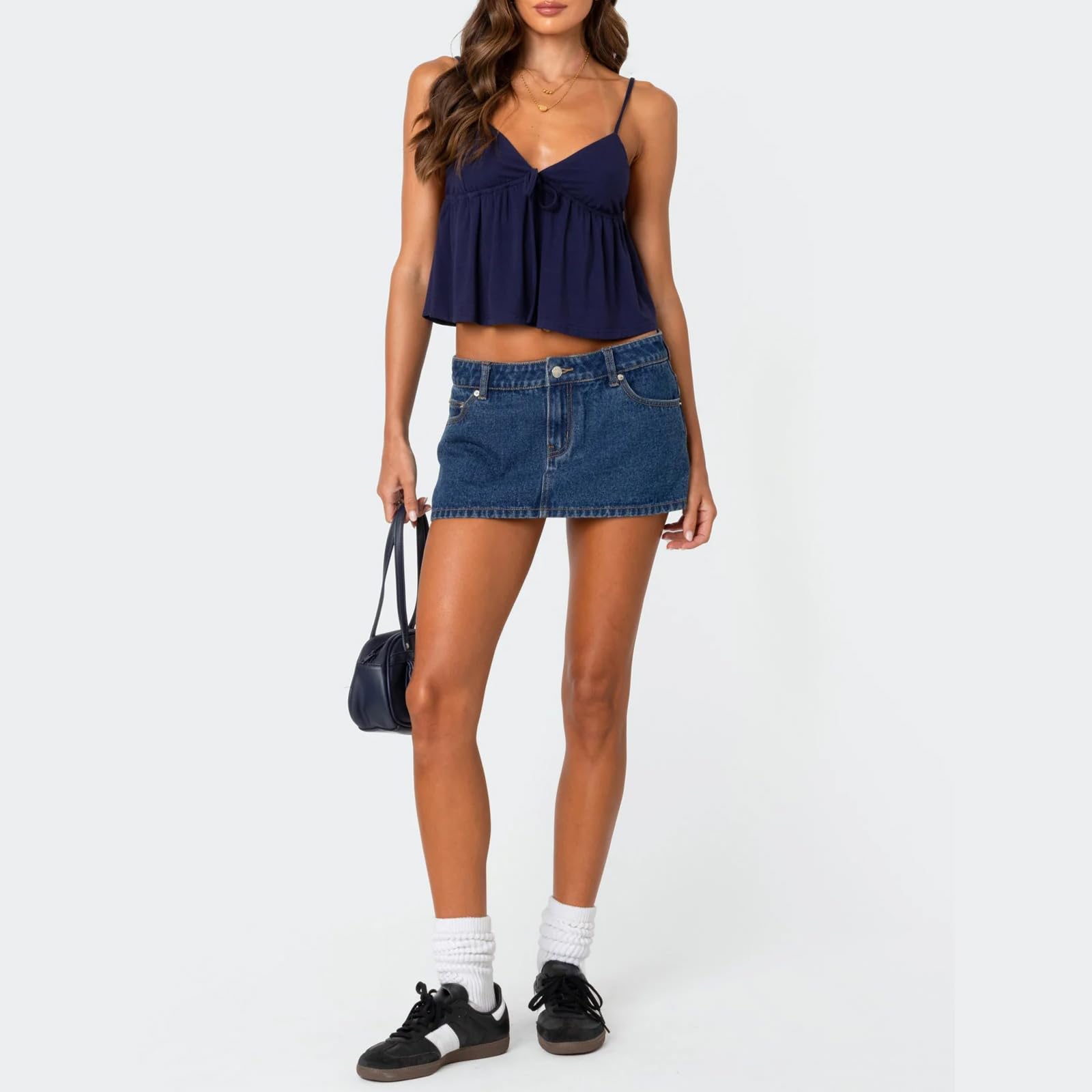 GXNRHG Canottiera Babydoll in Pizzo da Donna Canotta con Cinturino per Spaghetti Scollo a V Volant Peplo Flowy Cami Backless Sexy per Uscire Crop Top Party Streetwear