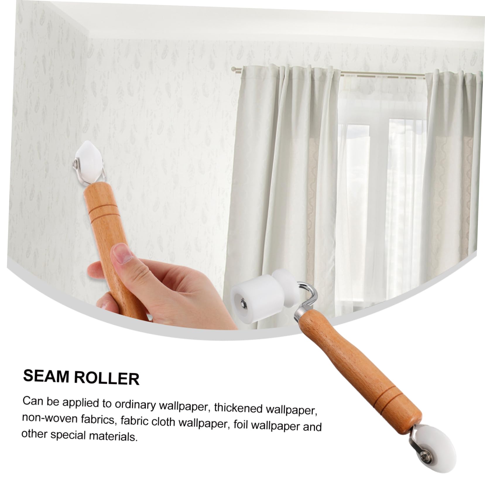 Rullo Pressione per Giunte da Parati Effetto Legno Bianco | Manico in Legno, Uso Flessibile e Sicuro, Adatto a Decorazione Auto e Casa