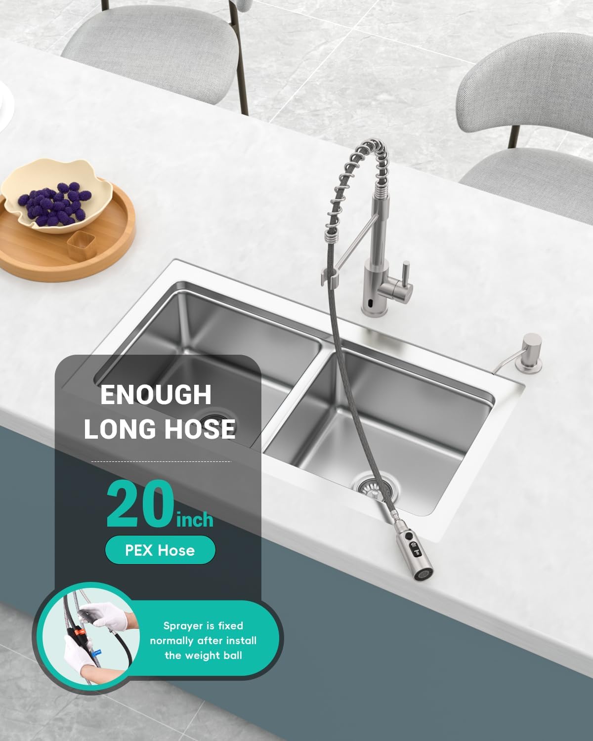 Touchless Spring Kitchen Sink Faucet with Pull Down Sprayer, Motion Sensor Touch on Faucets for Kitchen Sink, 360° Swivel Spout, Stainless Steel