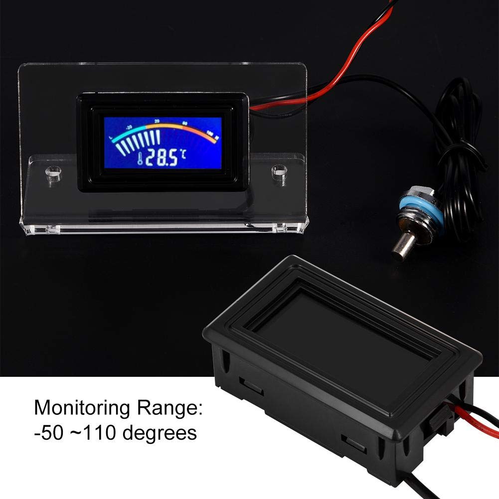 Bewinner Détecteur de Température de Refroidissement par Eau d'Ordinateur, Thermomètre à Cadran Numérique avec écran LCD/Cadre/Sonde étanche pour Système de Refroidissement(Thermomètre Digital)